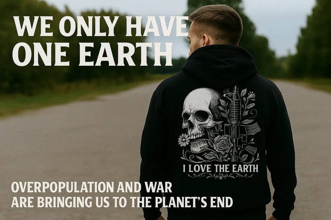 Discover Street Style: Men's Oversized Skull Graphic Hoodie - Black Streetwear Pullover with Gun Rose Print & "I Love The Earth" Slogan