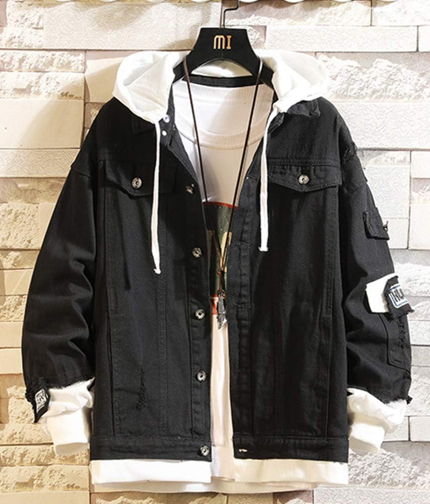 Midnight Dragon 2-in-1 Denim Trucker Jacket Studio Flat Lay Front View with Layered Contrast Hood and Silver Buttons