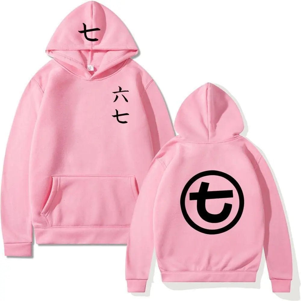 Pastel pink shadow assassin hooded sweatshirt front and back flat lay