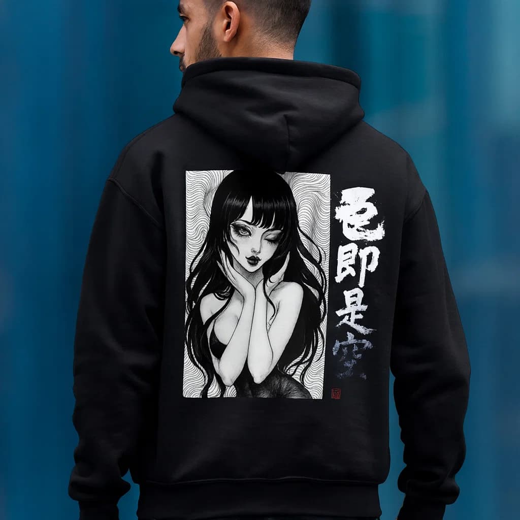 Sudadera con Capucha Estilo Japonés, Arte en Blanco y Negro, Diseño “Soku Jishi Kong”, Hoodie Unisex Casual