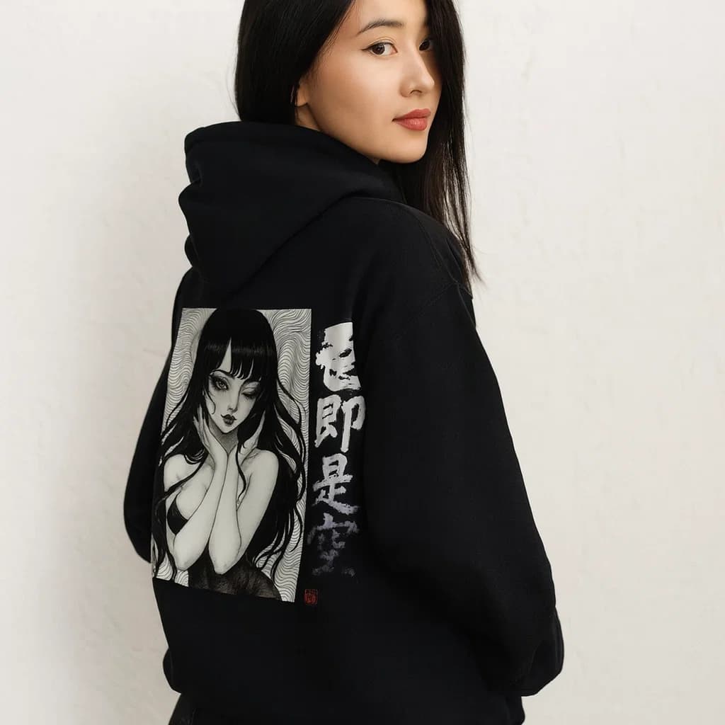 Sudadera con Capucha Estilo Japonés, Arte en Blanco y Negro, Diseño “Soku Jishi Kong”, Hoodie Unisex Casual