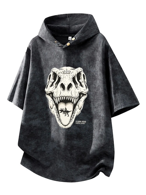 Bone Rider Frontal Assault washed hoodie tee female model dark streetwear front view