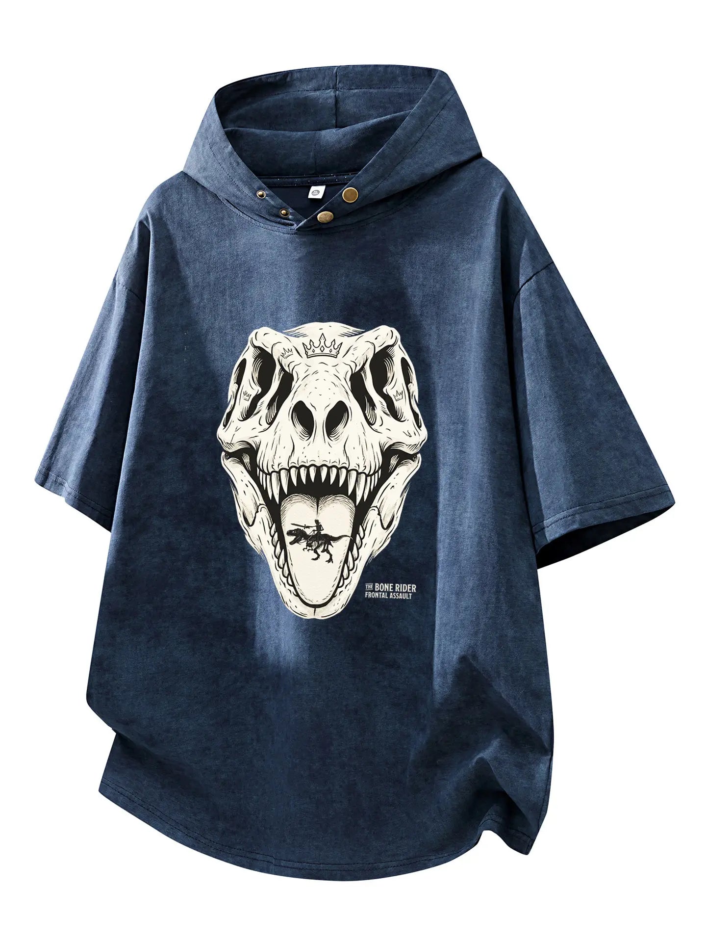 Bone Rider Frontal Assault Washed Hoodie Tee | Dark Streetwear