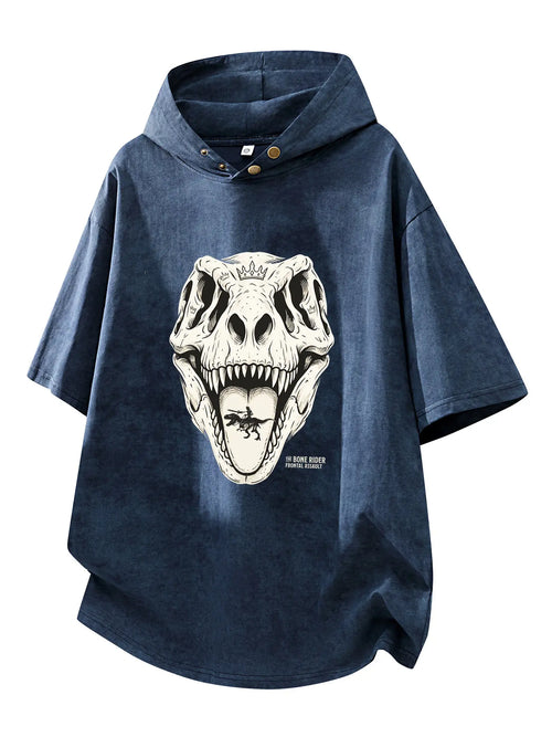 Bone Rider Frontal Assault T-Rex crown skull graphic detail washed navy