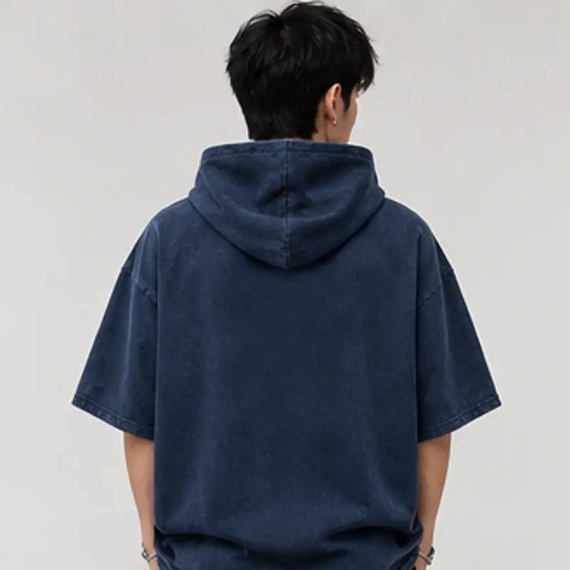 Bone Rider Frontal Assault washed navy hoodie tee flat lay