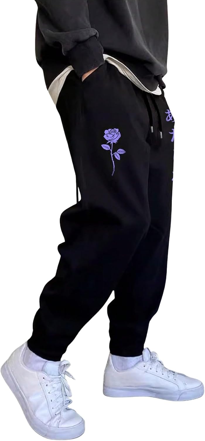 Men's Japanese Floral Sweatpants - Harajuku Streetwear Side Angle Fit