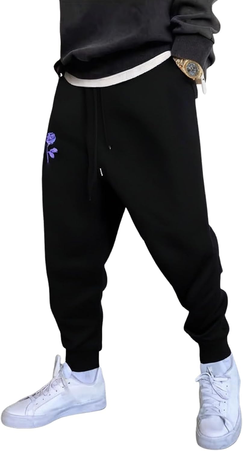 Men's Graphic Sweatpants - Relaxed Tapered Fit with White Sneakers
