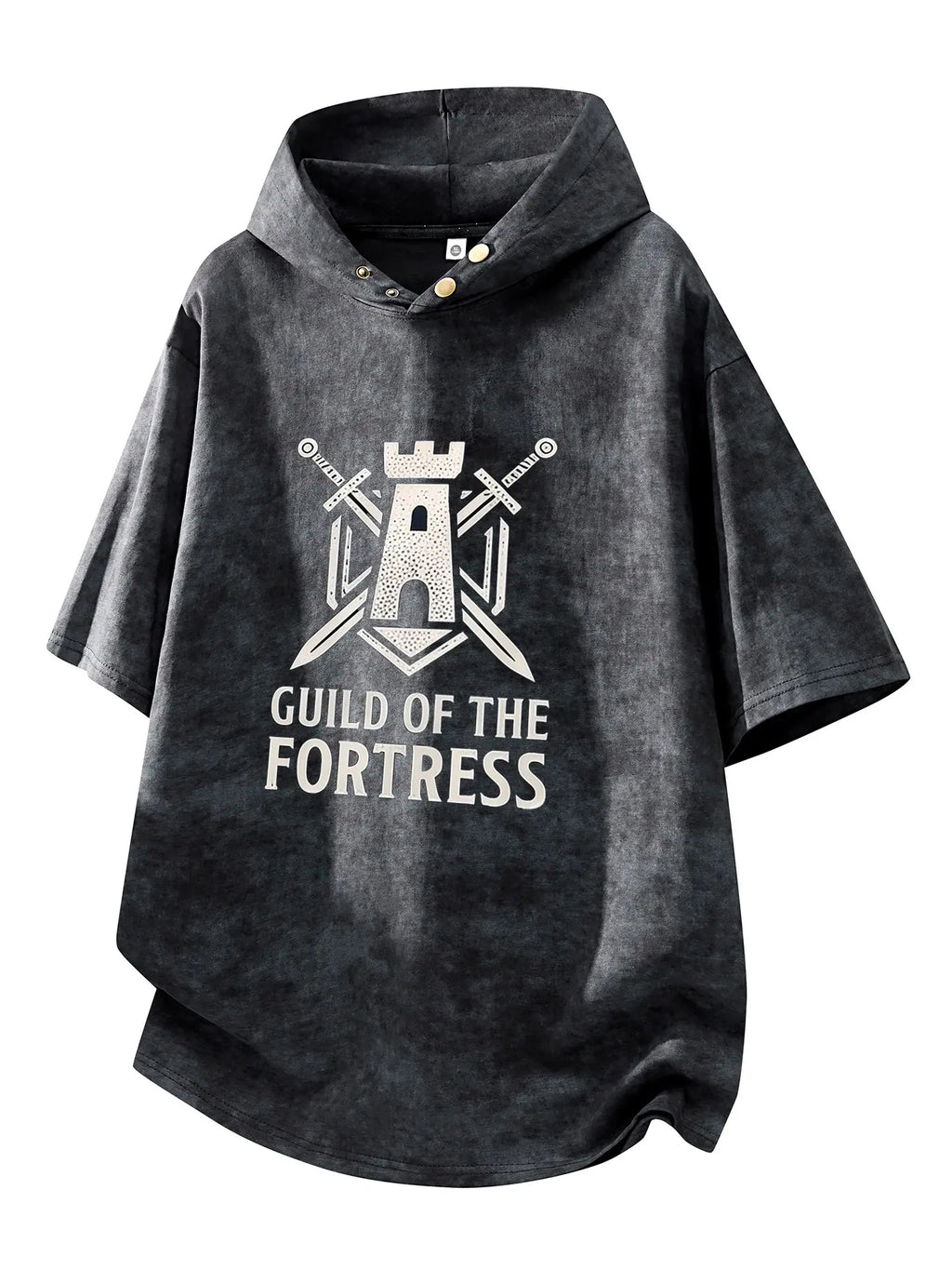 Fortress Guild Washed Hoodie Tee — Dark Warrior Edition