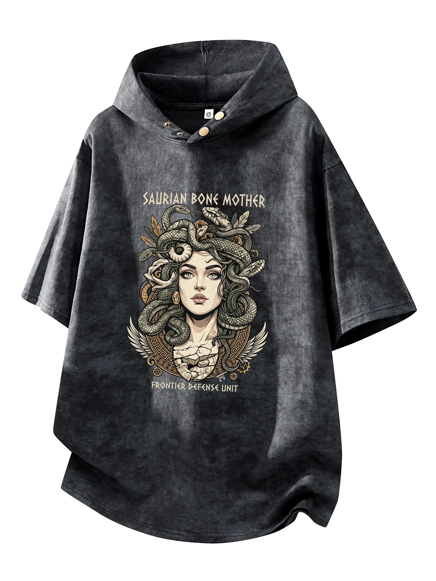 Saurian Bone Mother Oversized Washed Hoodie Tee | Dark Mythology Streetwear
