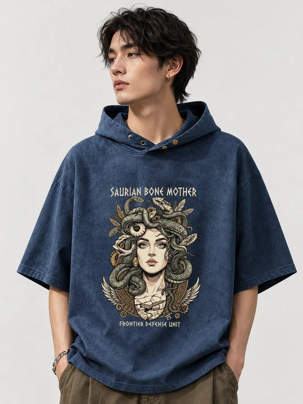 Saurian Bone Mother Oversized Washed Hoodie Tee | Dark Mythology Streetwear