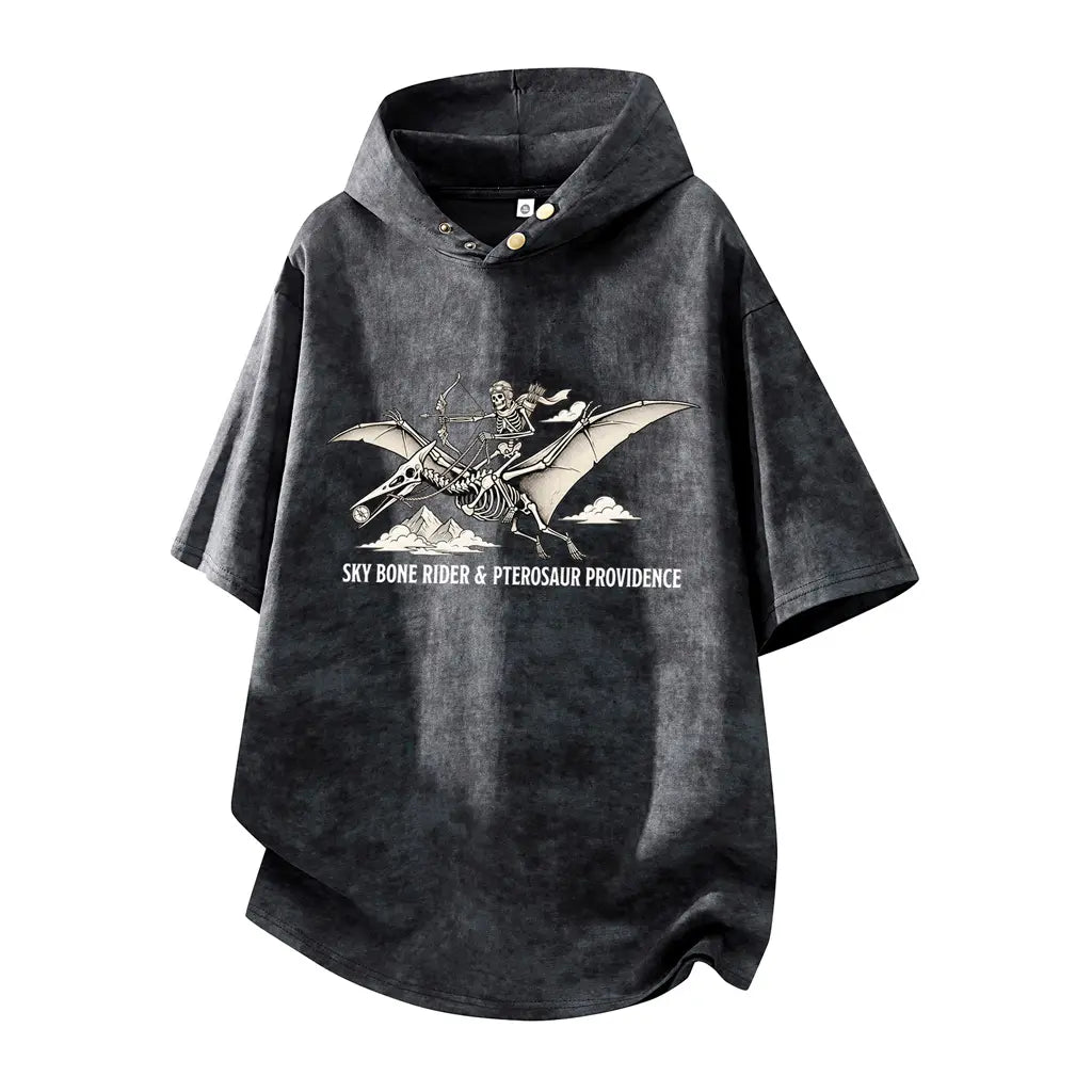 Sky Bone Rider washed black hoodie tee flat lay skeleton graphic