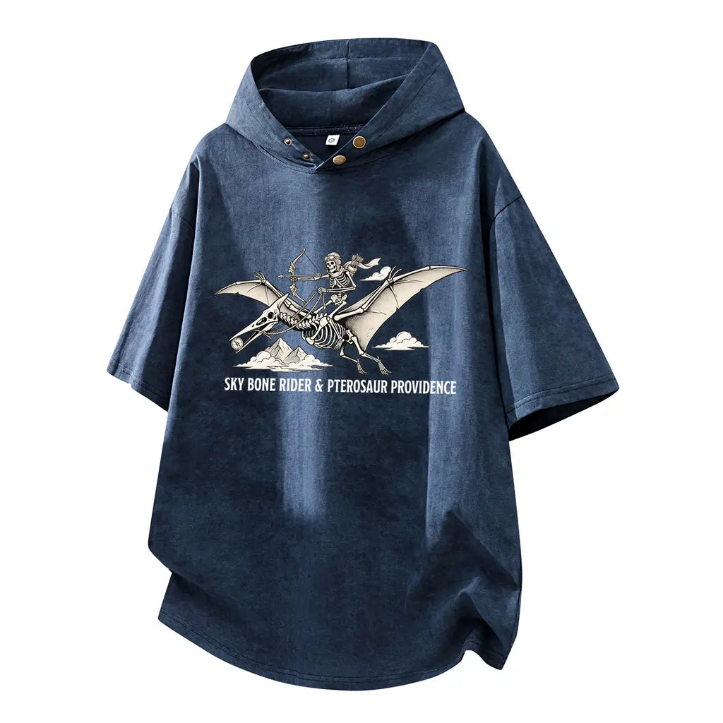 Sky Bone Rider washed navy hoodie tee flat lay Japanese streetwear