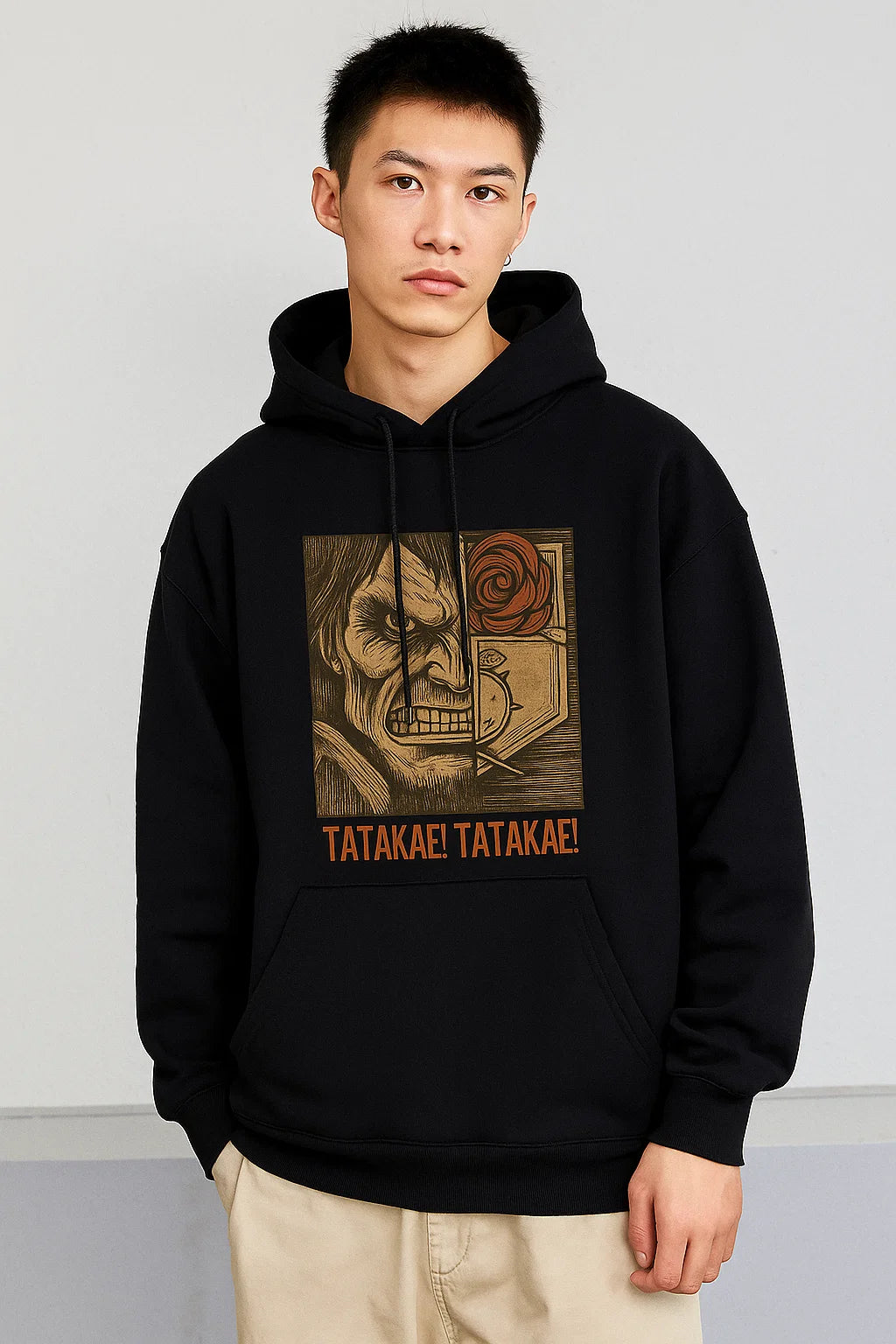 TATAKAE Japanese Anime Graphic Hoodie — Dark Streetwear Pullover | animeversesphere