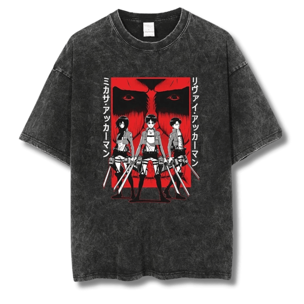 Attack On Titan "Eren, Mikasa & Levi I" Washed Tee - My Store