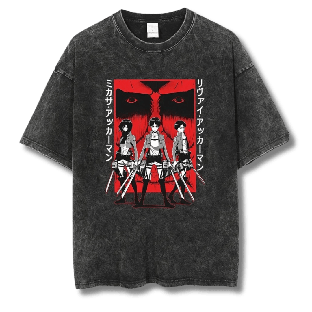 Attack On Titan "Eren, Mikasa & Levi I" Washed Tee - My Store
