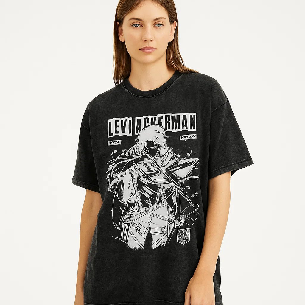 Levi Ackerman I Washed Tee – Anime Graphic Shirt with Wings of Freedom - My Store