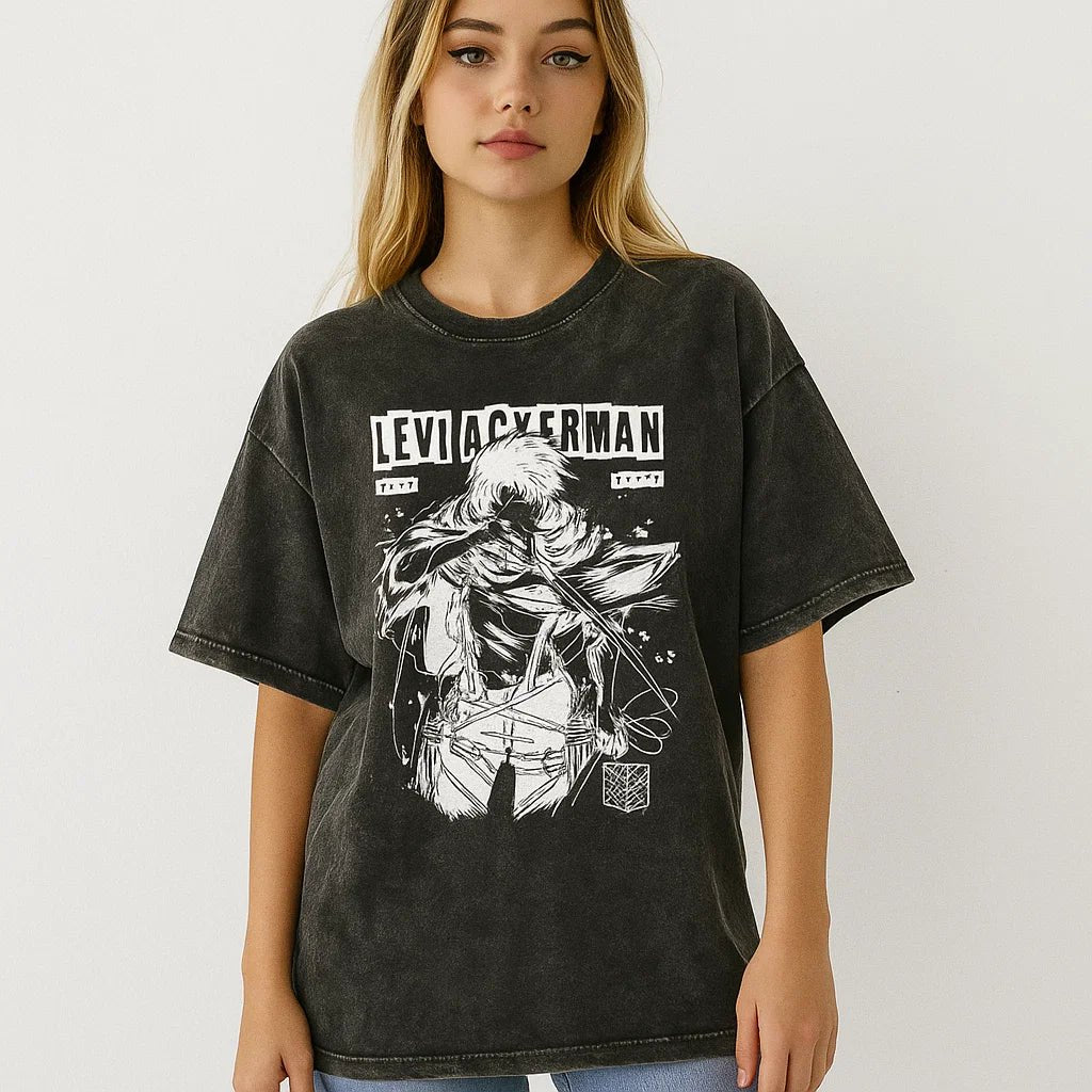 Levi Ackerman I Washed Tee – Anime Graphic Shirt with Wings of Freedom - My Store