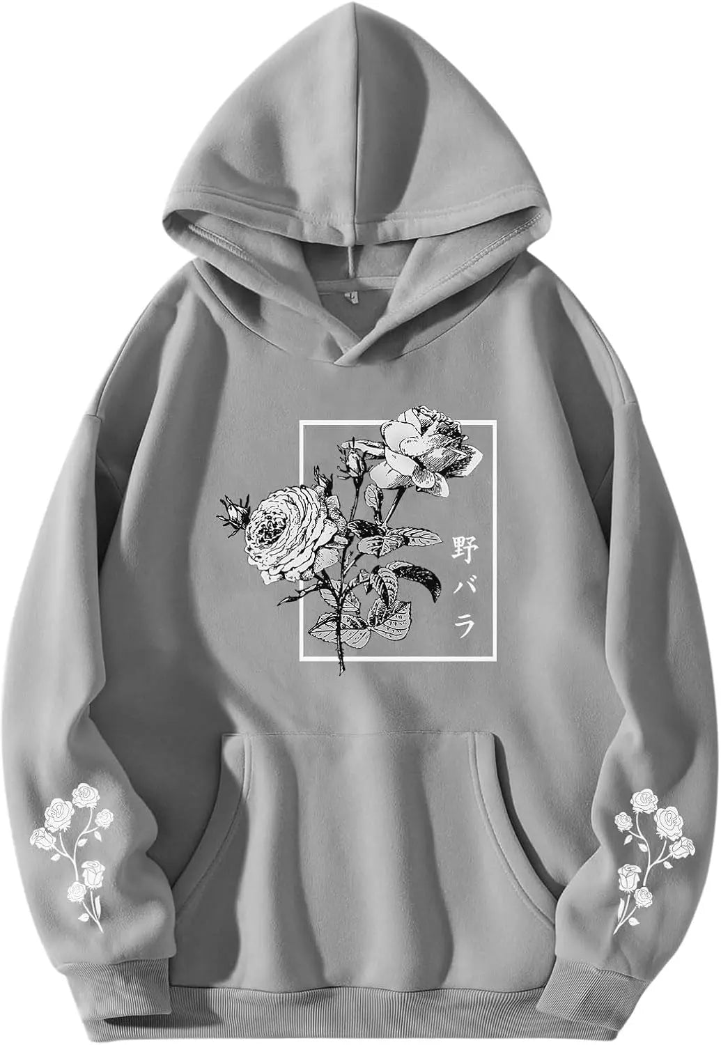 Men’s Japanese Rose Floral Graphic Hoodie – Oversized Aesthetic Streetwear Pullover Sweatshirt with Pocket - My Store