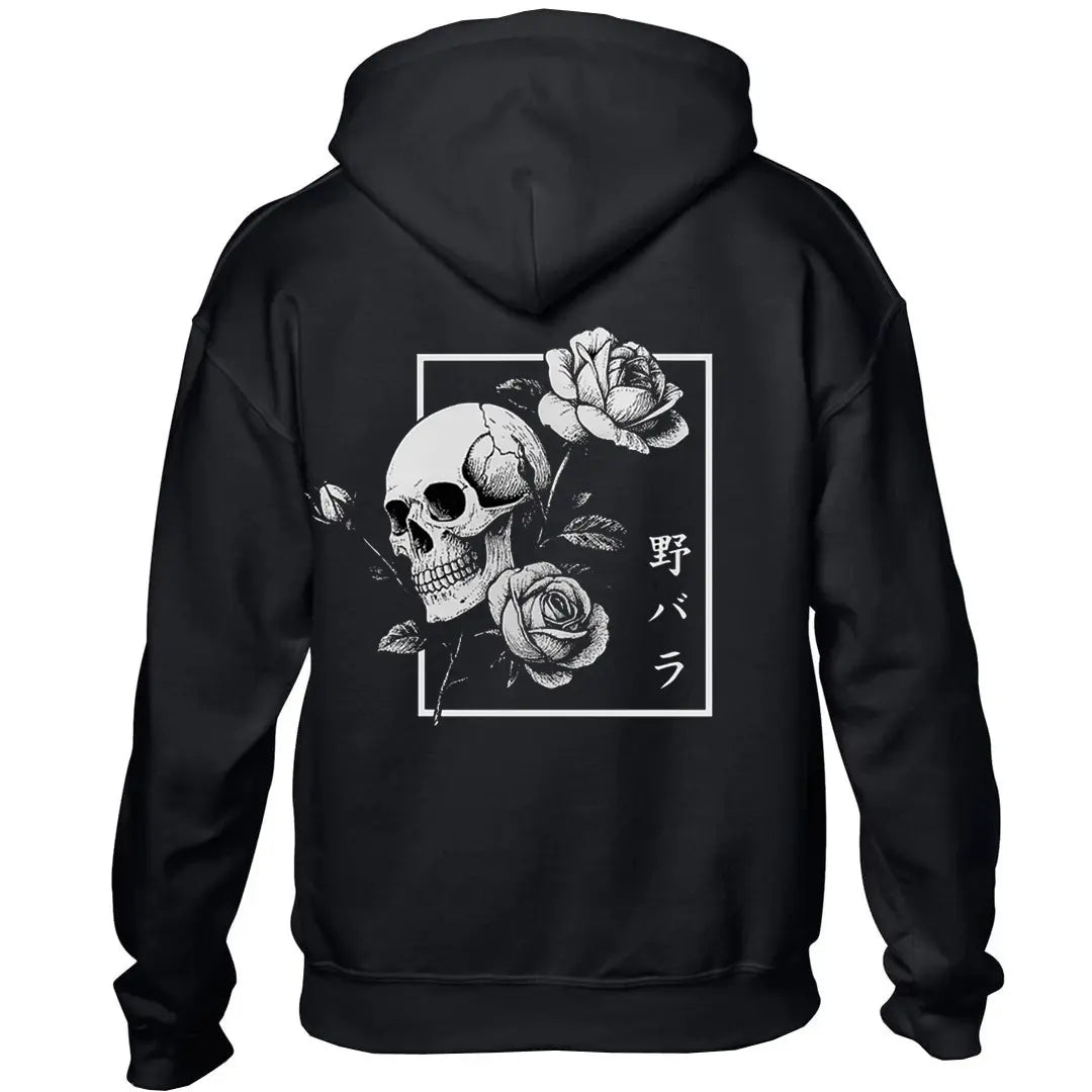 Men's Oversized Skull Graphic Hoodie - Black Streetwear Pullover with Gun Rose Print & "I Love The Earth" Slogan - My Store