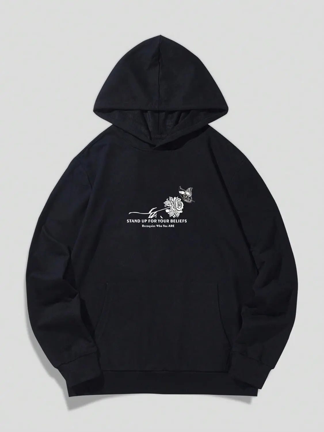 Men's Oversized Skull Graphic Hoodie - Black Streetwear Pullover with Gun Rose Print & "I Love The Earth" Slogan - My Store