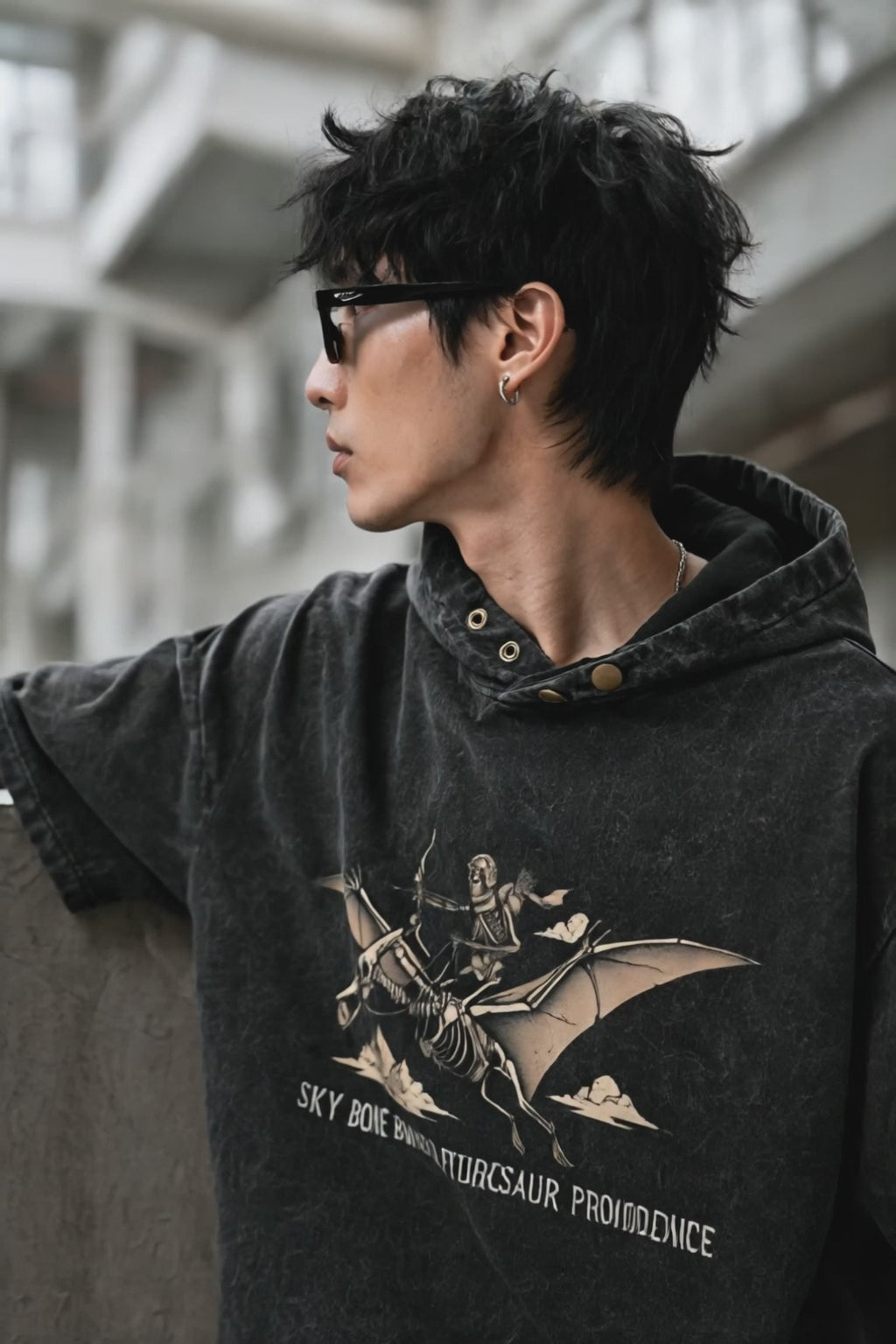 Sky Bone Rider & Pterosaur Providence Washed Hoodie Tee