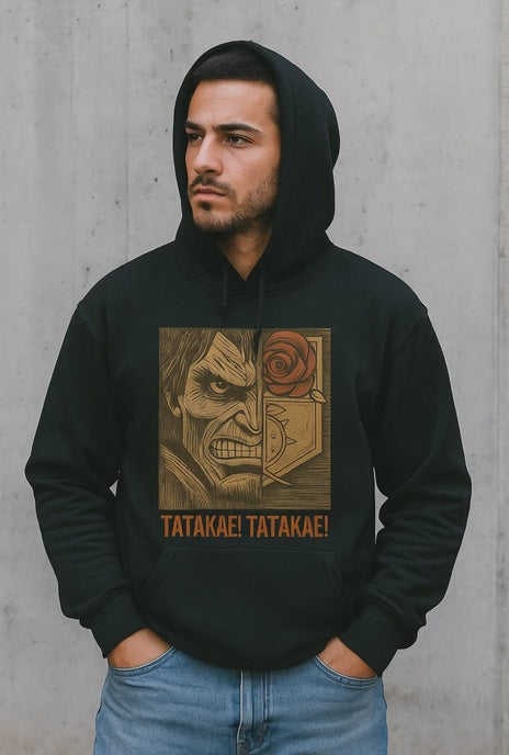 “TATAKAE” Japanese Anime Graphic Hoodie | 95% Cotton Streetwear Pullover