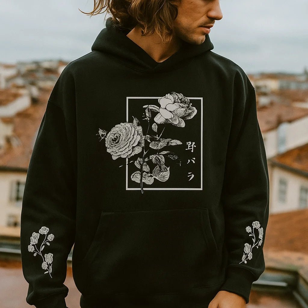 Rose Floral Graphic Hoodie for Men Aesthetic Japanese Cool Hoodies Oversized Trendy Streetwear Pullover Sweatshirt - My Store