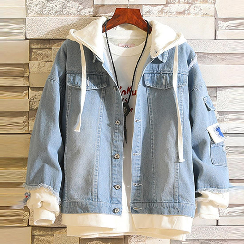 Tokyo Costume Women Men Trucker Jacket Classic Ripped Slim Denim Jacket with Holes Kaneki Hooded Jacket Cosplay - My Store