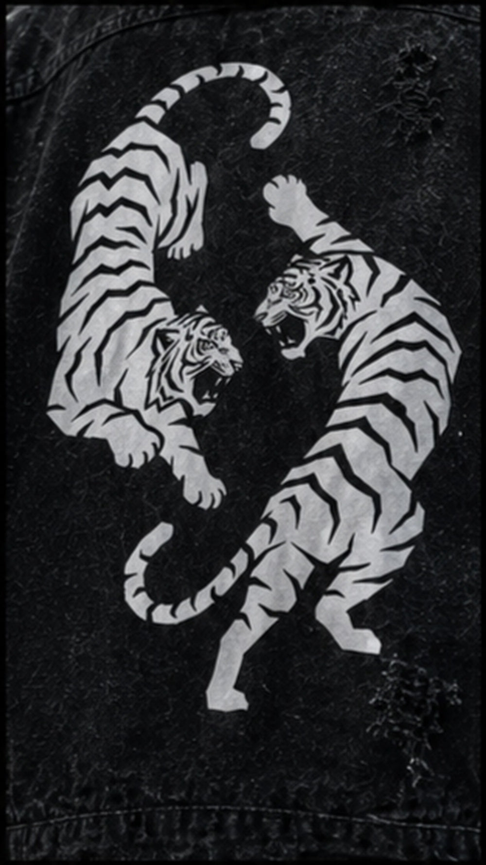 Twin Tigers Hooded Denim Jacket | Japanese Streetwear Distressed Trucker Coat