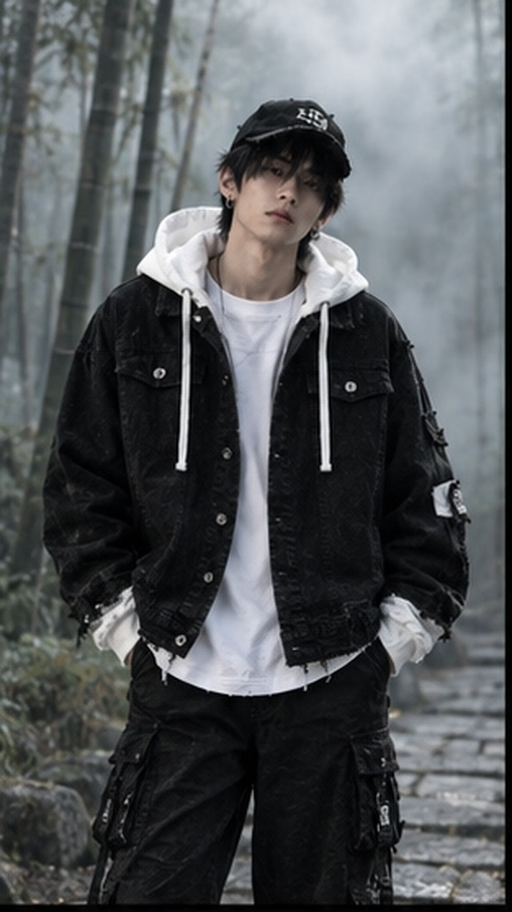 Twin Tigers Hooded Denim Jacket | Japanese Streetwear Distressed Trucker Coat
