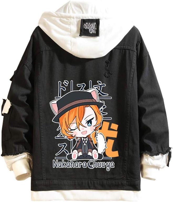 Unisex Anime Jeans Jacket Cosplay Denim Coat Hooded Sweatshirt Men Button Down Trucker Jacket Halloween - My Store