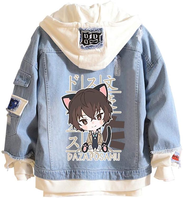 Unisex Anime Jeans Jacket Cosplay Denim Coat Hooded Sweatshirt Men Button Down Trucker Jacket Halloween - My Store