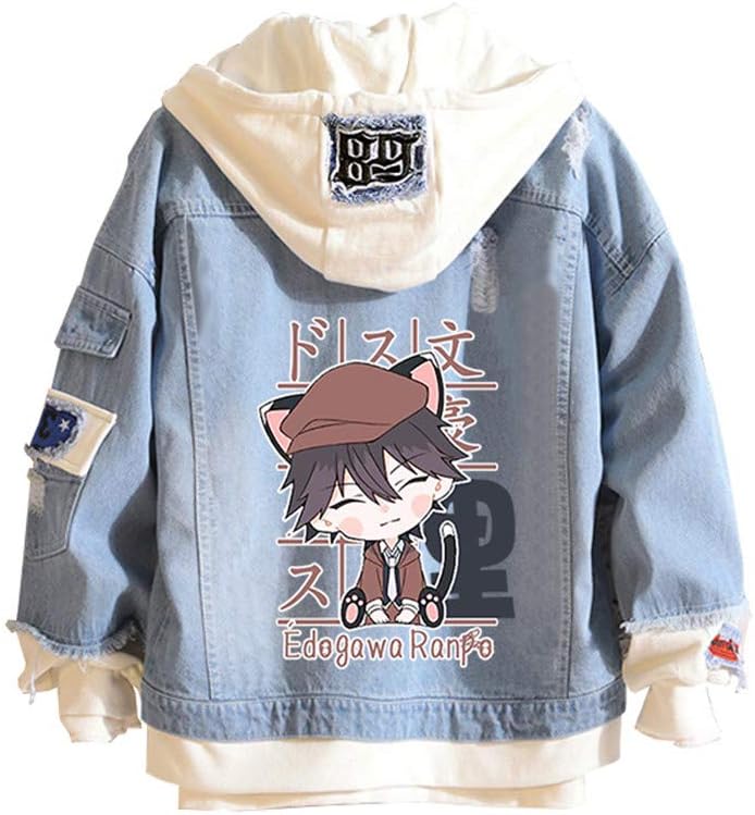 Unisex Anime Jeans Jacket Cosplay Denim Coat Hooded Sweatshirt Men Button Down Trucker Jacket Halloween - My Store