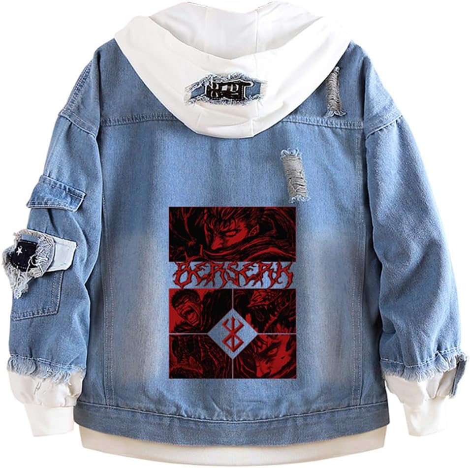 Unisex Cosplay Anime Jacket Berserk Denim Trucker Hoodie Casual - My Store