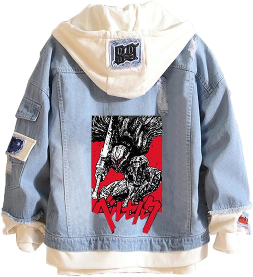 Unisex Cosplay Anime Jacket Berserk Denim Trucker Hoodie Casual - My Store