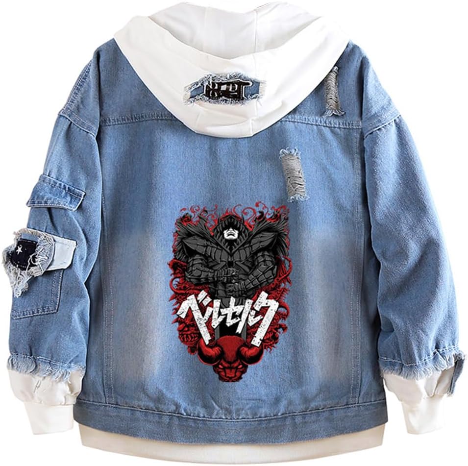 Unisex Cosplay Anime Jacket Berserk Denim Trucker Hoodie Casual - My Store