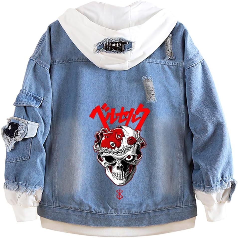 Unisex Cosplay Anime Jacket Berserk Denim Trucker Hoodie Casual - My Store